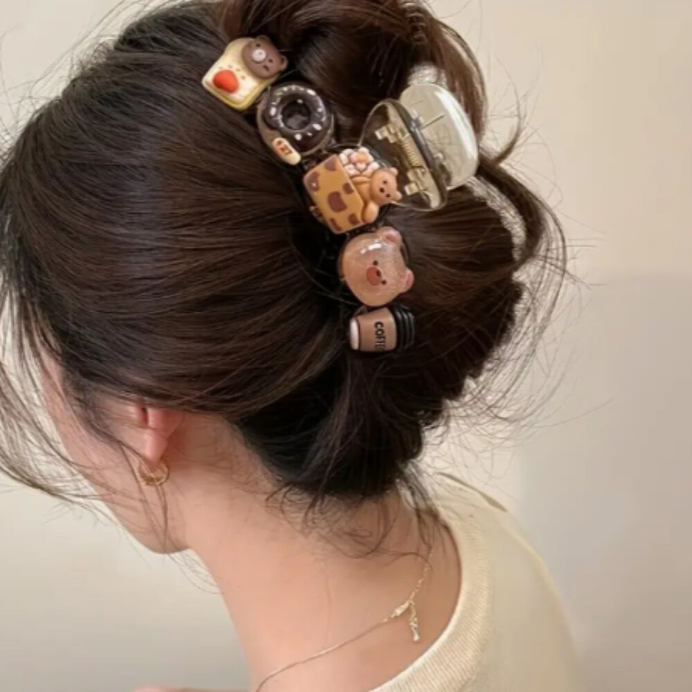 Stylish Cute Bear ,Coffee and doughnut hair claw. NWT